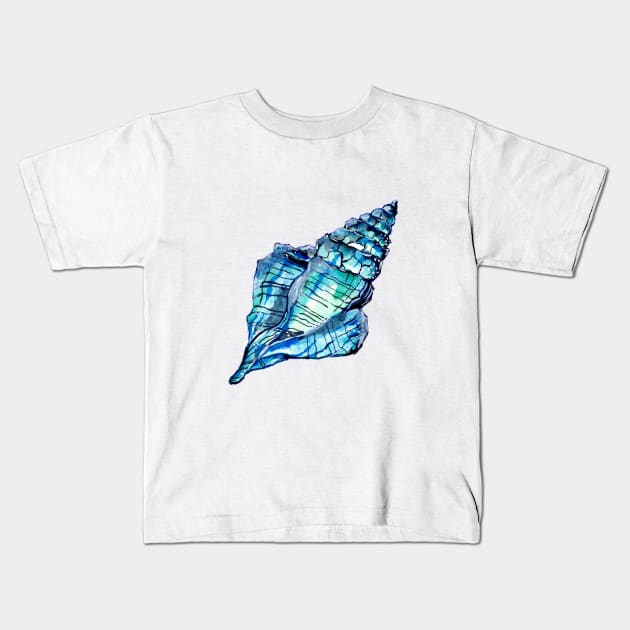 Blue Conch Sea Shell Kids T-Shirt by ZeichenbloQ